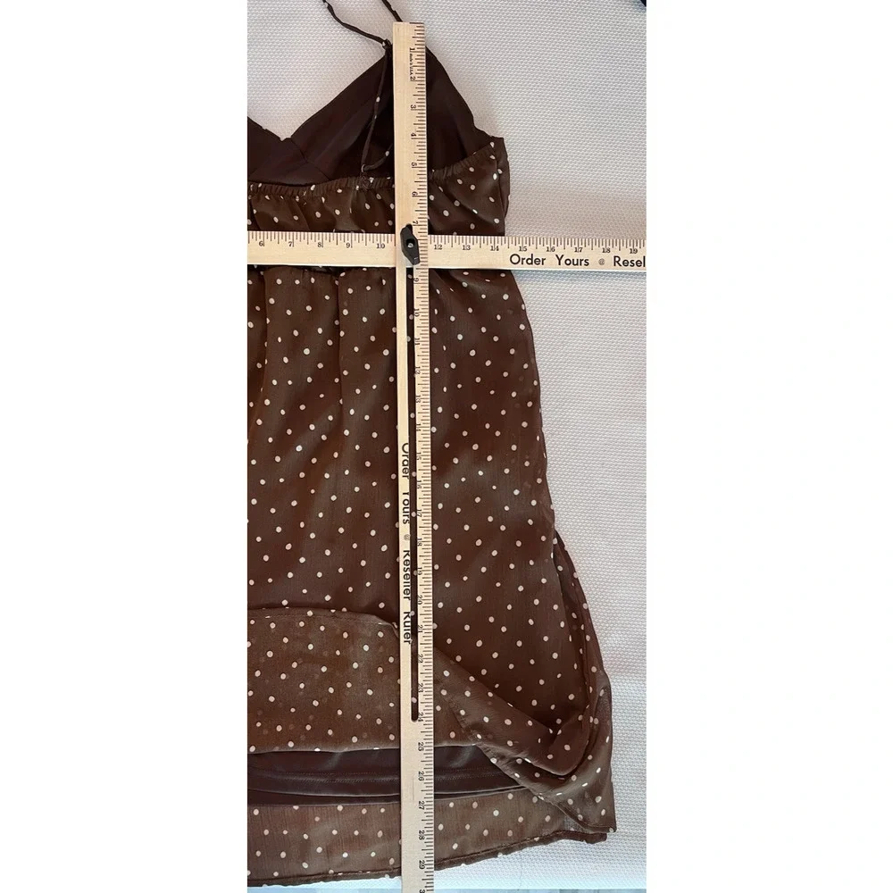 White Polka Dot (L) Brown Mini Dress-Babydoll Slip Dress-COQUETTE-Scarf-PLAYFUL - Picture 10 of 14
